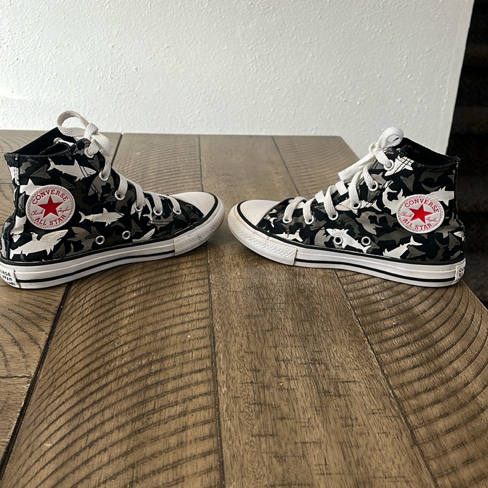 Converse Chuck Taylor All Star. Boys size 1 shark print black grey and white